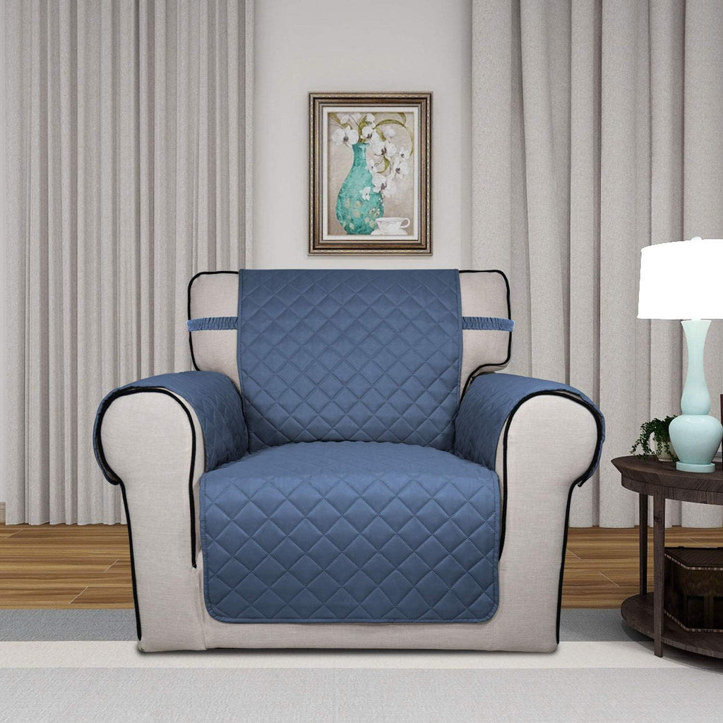 PureFit Reversible Quilted Sofa Cover, Water Resistant Slipcover Furniture Protector, Washable Couch Cover with Non Slip and Elastic Straps for Kids, Dogs, Pets (Chair, Dark Blue/Light Blue)