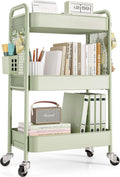 TOOLF 3 Tier Rolling Cart Storage Organizer, Metal Rolling Utility Cart with Wheels, Hooks & Bins Esthetician Craft Art Sturdy Storage with Pegboard for Bathroom, Kitchen, Office, Nursery Diaper