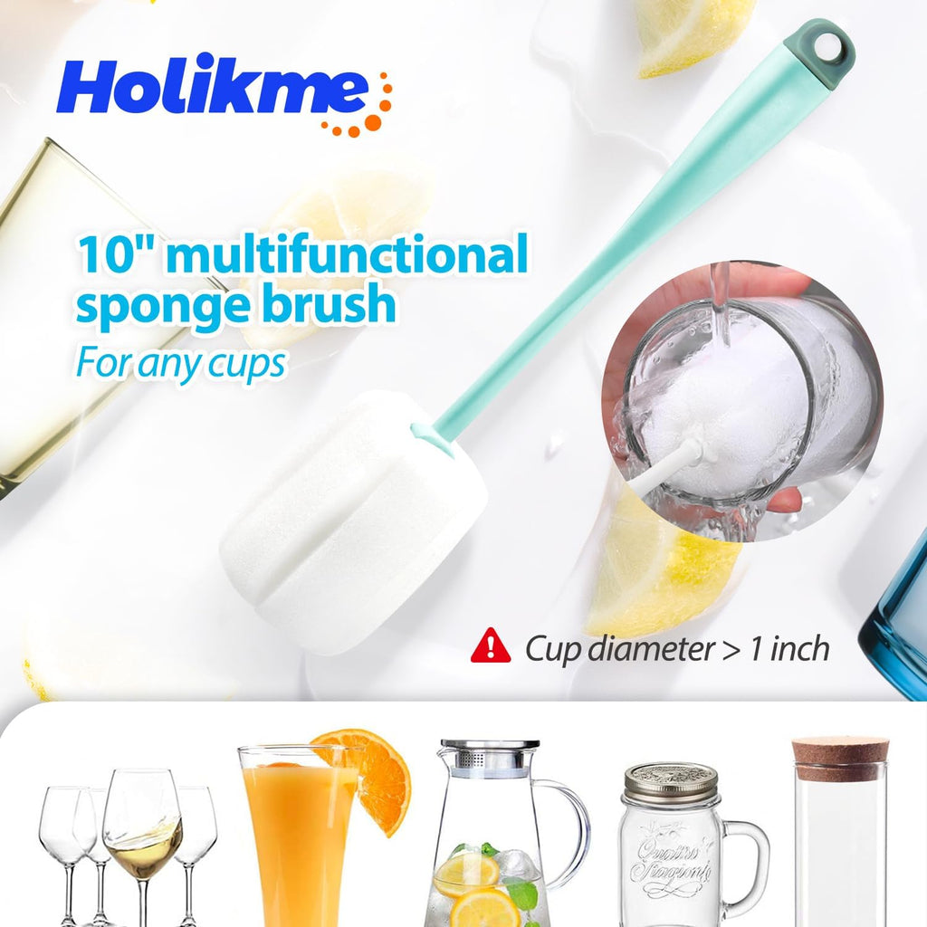 Holikme Bottle Brush Tube Cleaning Lab Set with Long Handle, Cup Cleaner for Washing Narrow Neck Beer Wine Decanter Pipes Lids Sinks Cap Covers, Green