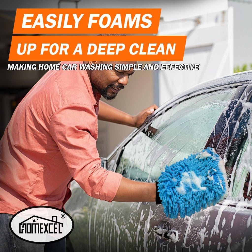 HOMEXCEL Car Wash Mitt, 2PK Chenille Microfiber Wash Mitt, Scratch-Free & Lint-Free, Rich Foam, Highly Absorbent, Double Sided, Perfect for Car Washing and Detailing, 10.2" x 6.7 ", Blue