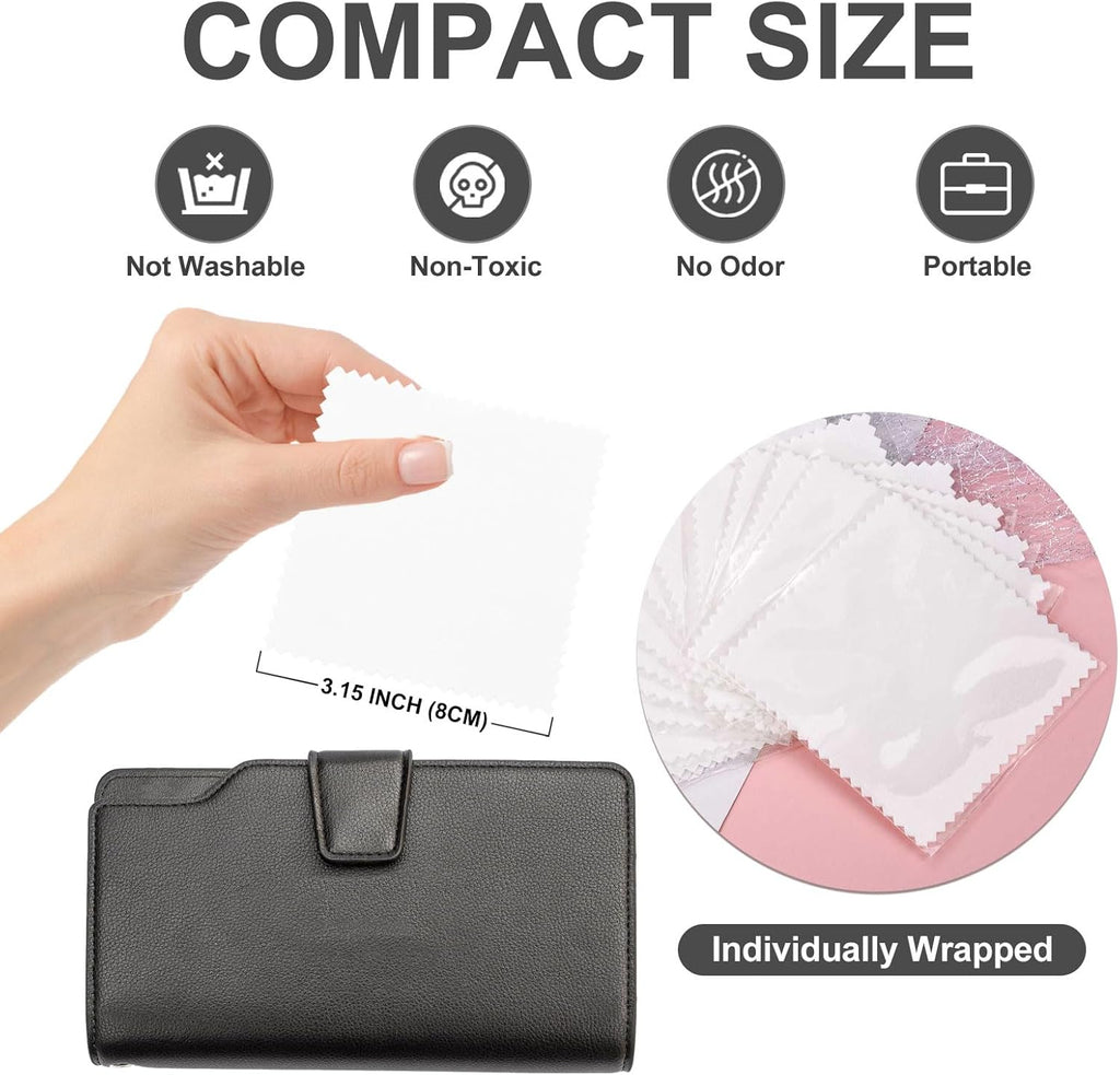 SEVENWELL 50pcs Jewelry Cleaning Cloth White Polishing Cloth for Sterling Silver Gold Platinum Small Silver Polish 8x8cm