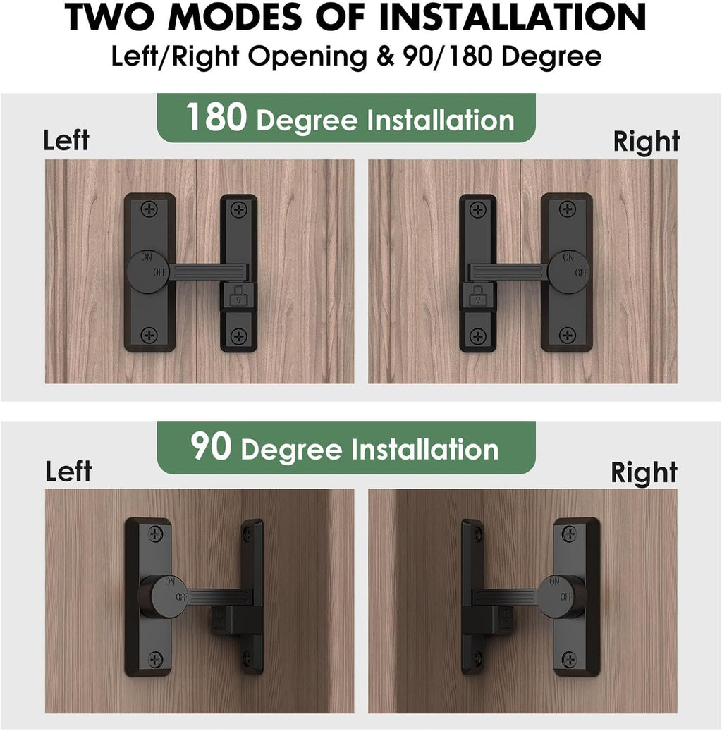Barn Door Lock Latch, 90/180 Degree Flip Sliding Door Latch for Garage, Bedroom, Cabinet, Sturdy Zinc Alloy Security 90 Degree Lock (Black-2 Pcs)