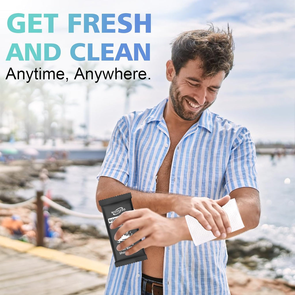 300 Pcs Ultra Thick Soft Large Body Wipes Individually Wrapped(7.87" x 9.45"),Shower Wipes for Adults Bathing No Rinse,Personal Cleansing Wipes for Travel Gym,Bulk Deodorant for Homeless.
