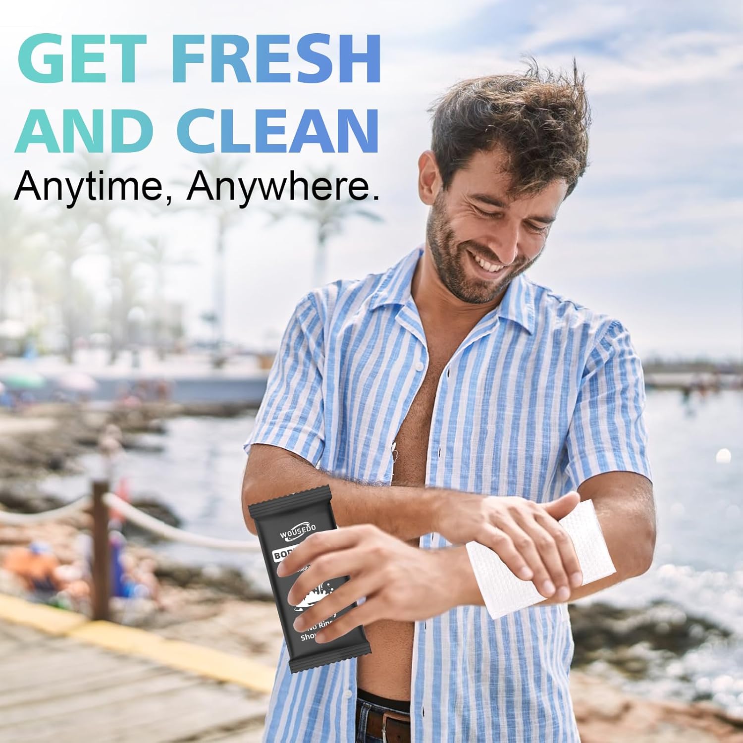 300 Pcs Ultra Thick Soft Large Body Wipes Individually Wrapped(7.87" x 9.45"),Shower Wipes for Adults Bathing No Rinse,Personal Cleansing Wipes for Travel Gym,Bulk Deodorant for Homeless.