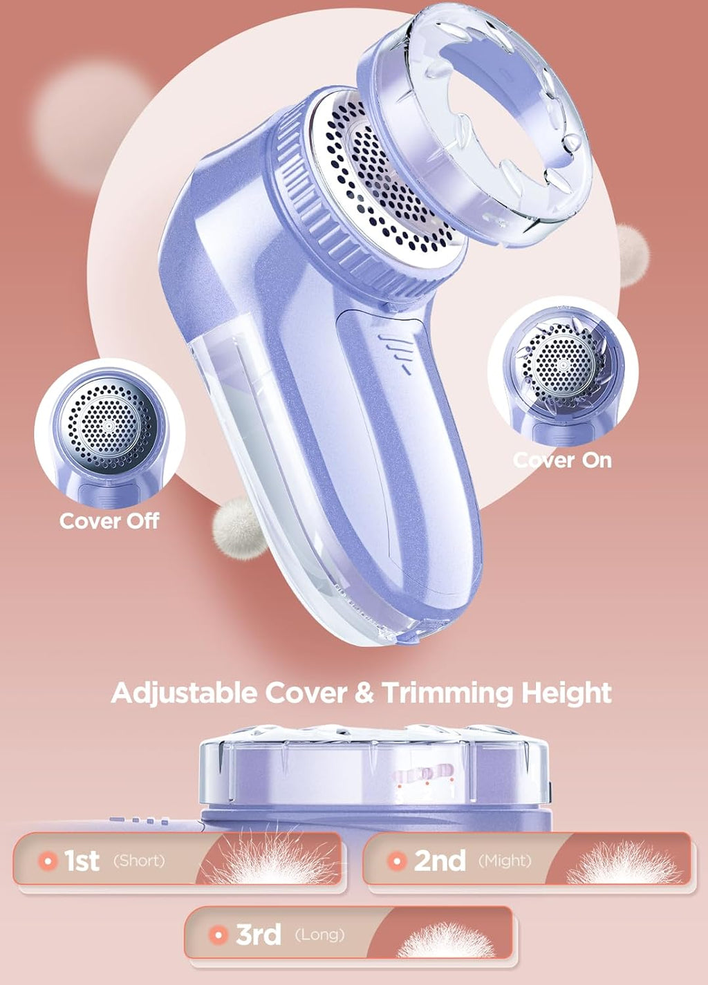 Bymore Fabric Shaver, Lint Remover, Lint Shaver Defuzzer Sweater Shaver for Clothes and Furniture AC Adapter or Battery Operated Pill Fuzz Remover-Light Purple