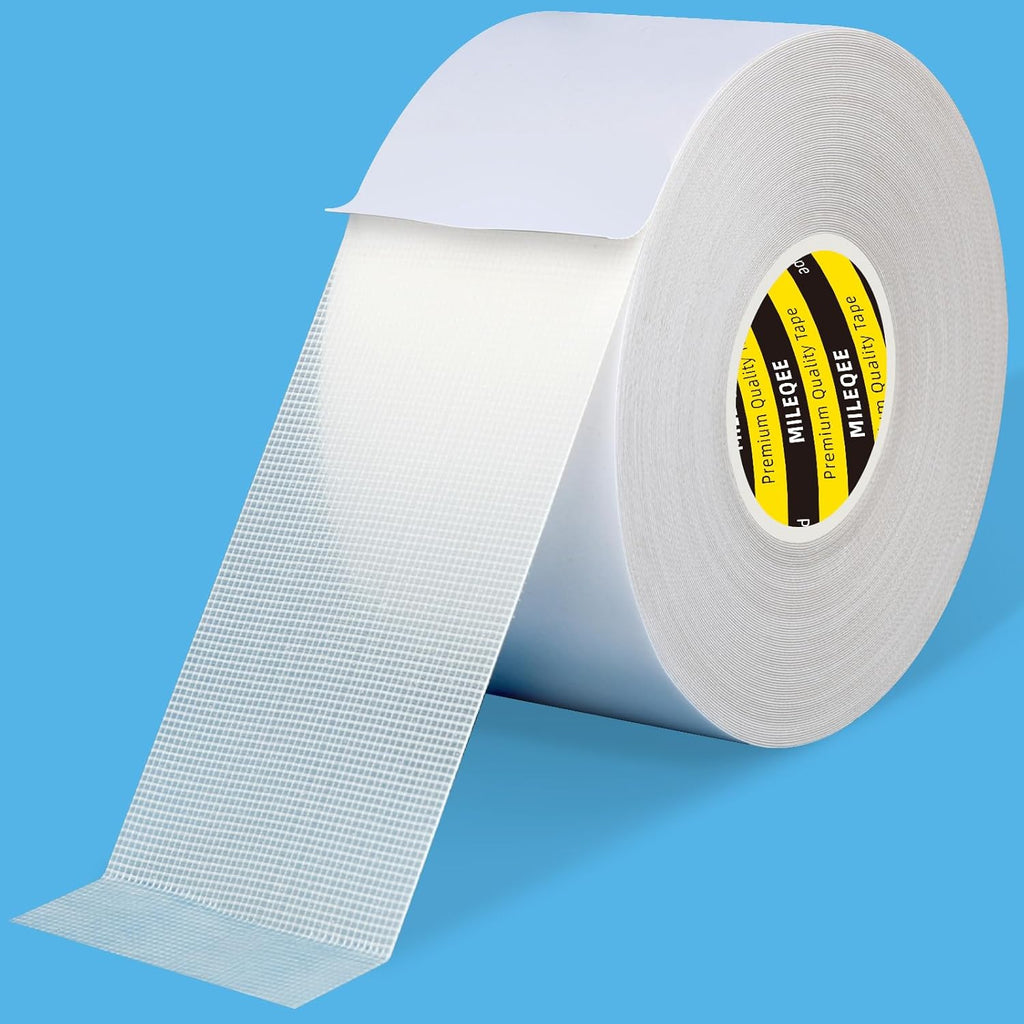 Double Sided Tape Heavy Duty, 2in x 66FT, Universal High Tack Strong Wall Adhesive with Fiberglass Mesh, Super Sticky Resistante Clear Tape, Easy Use Mounting Tape White