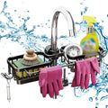 Sink Organizer Rack for Kitchen and Bathroom, 2024 New Kitchen Sink Faucet Organizer with Drip Tray Faucet Sponge Holder (Black, Left+Right)
