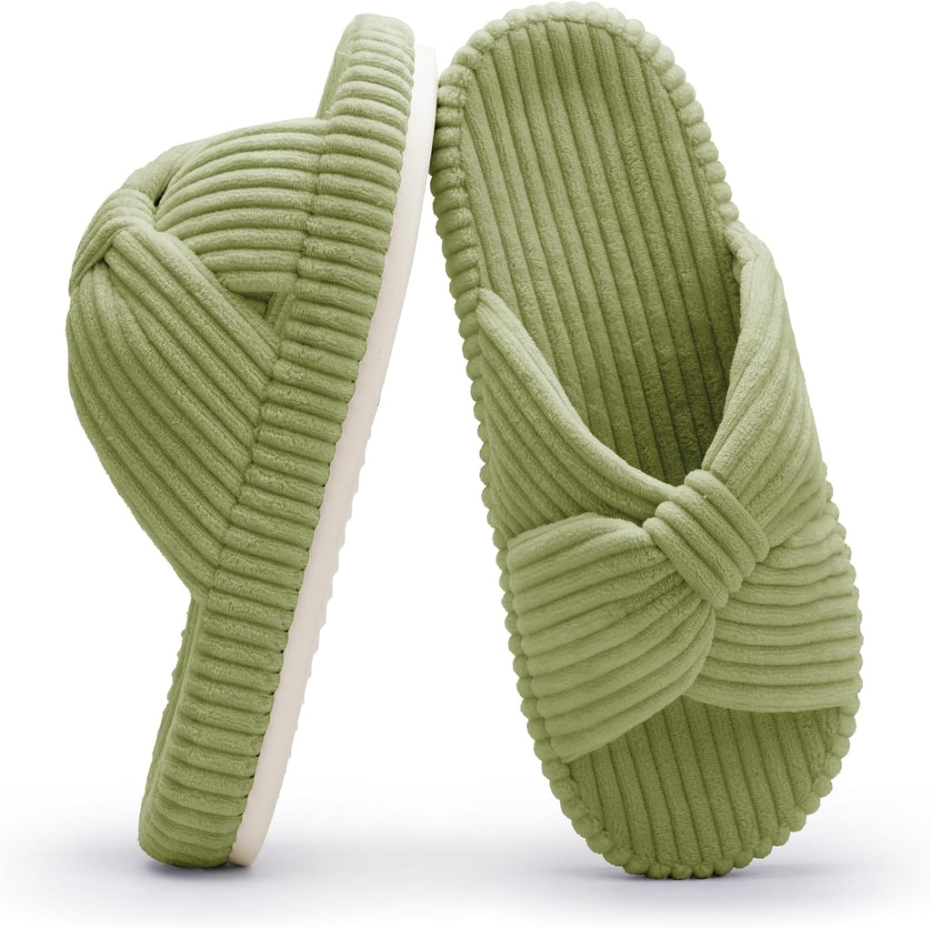 Chantomoo Slippers for Women Memory Foam House Bedroom Corduroy Bow Crossbands Slide Slipper Shoes Comfy Trendy Gift Slippers