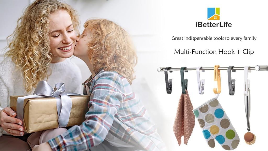 iBetterLife 4Pcs Laundry Hooks with Clips Hanger Heavy Duty Outdoor Clothes Pins, Closet Organizer Single Clamps Hanging Socks Boot Bras Underwear Kids Towels for Bathroom Wardrobe Kitchen Office