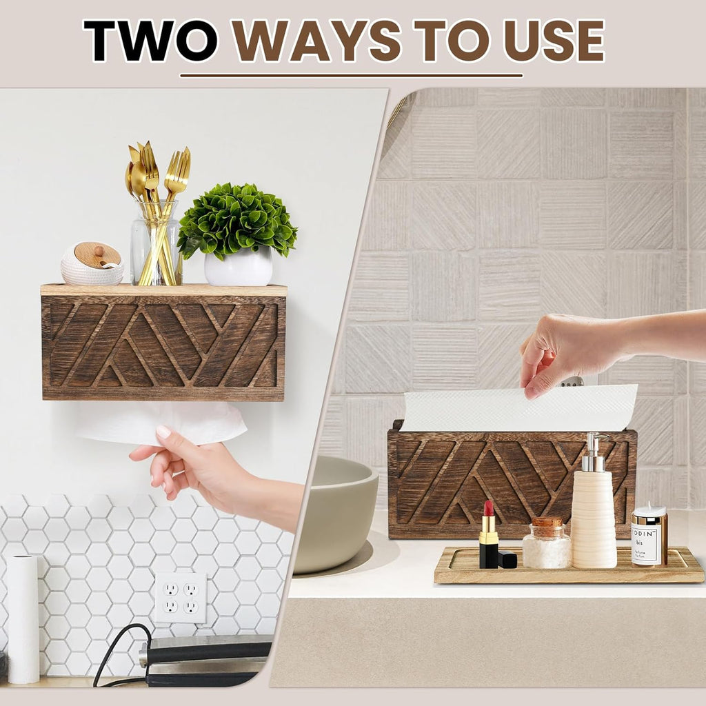 Paper Towel Dispenser Wall Mount, Paper Towel Holder Wall Mounted with Lid, Solid Wood Commercial C-Fold, Z-Fold, Trifold Hand Paper Towel Holder(Dark Brown)