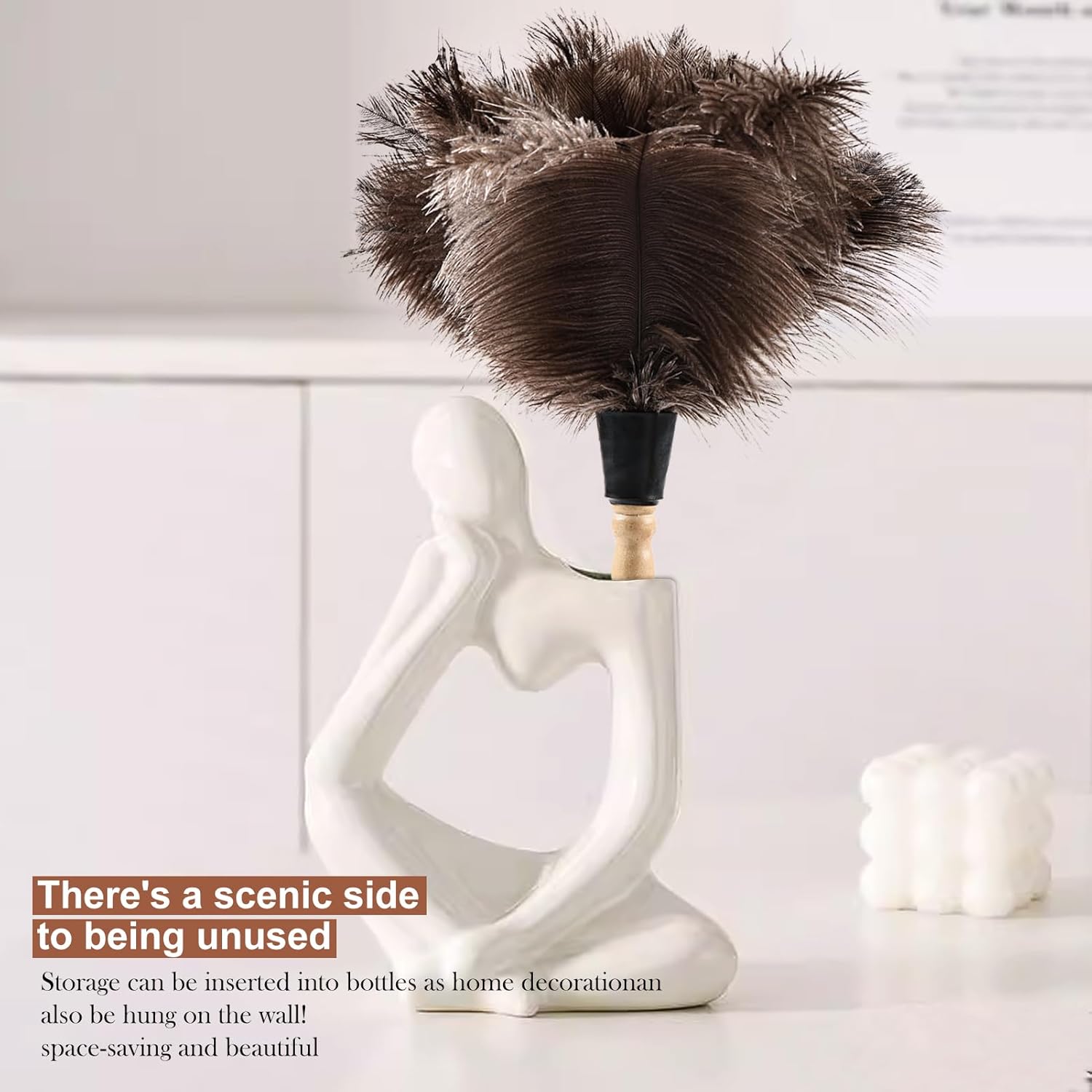 Ostrich Feather Duster 14" Natural Handheld Reusable Feathers Dusters with Wooden Handle for Cleaning Supplies Home Car Office(6PCS)