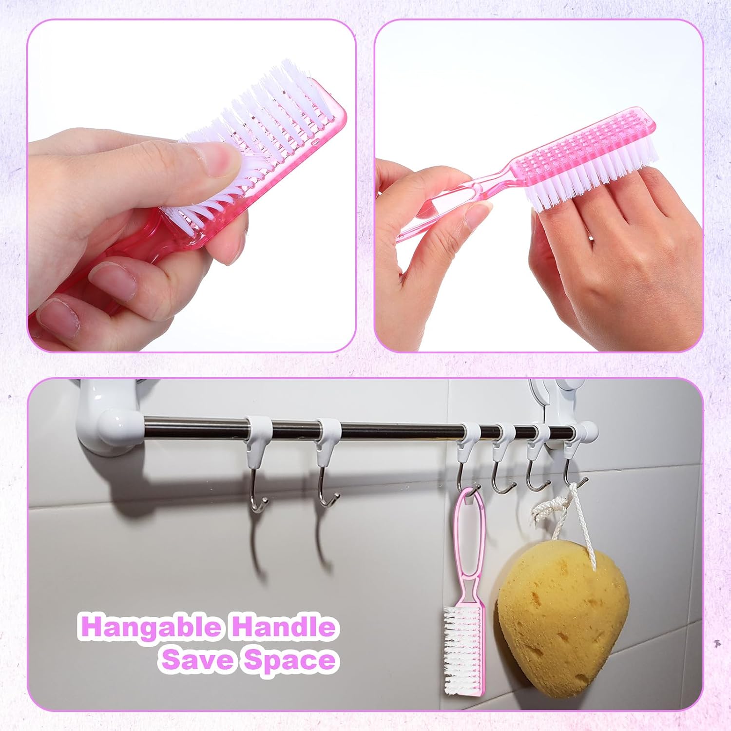 50 Pcs Handle Grip Nail Scrubber Brushes, Manicure Pedicure Cleaning Brushes for Fingernails and Toes, Multi-Purpose Cleaning Tools in 5 Colors
