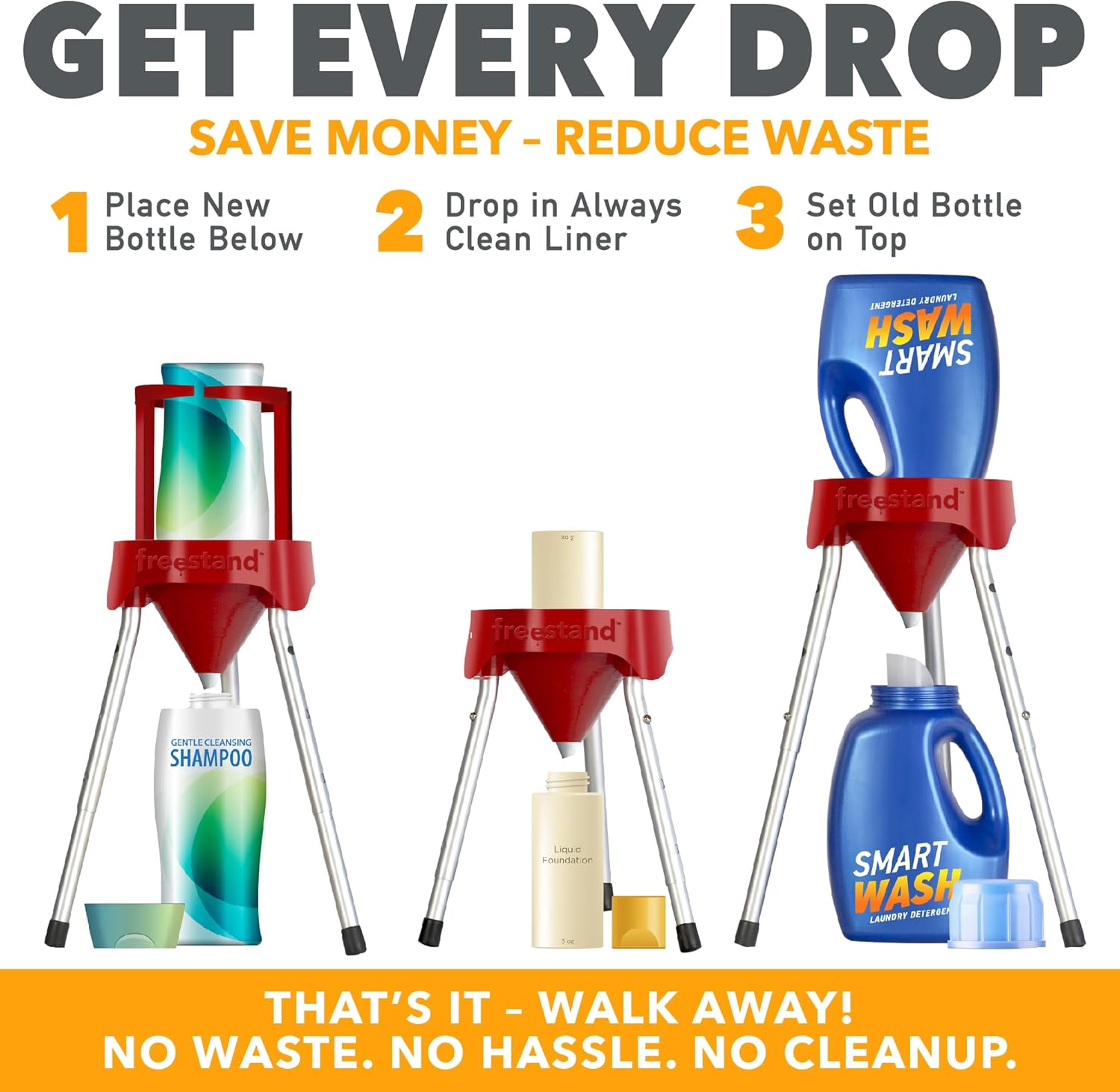 Freestand™ Bottle Emptying Kit – No More Wasted Product – Get Every Last Drop of Shampoo, Conditioner, Facial Cleansers, Moisturizers, Sunscreen, Body Wash, Perfume, Hair Serums, Serums, & More