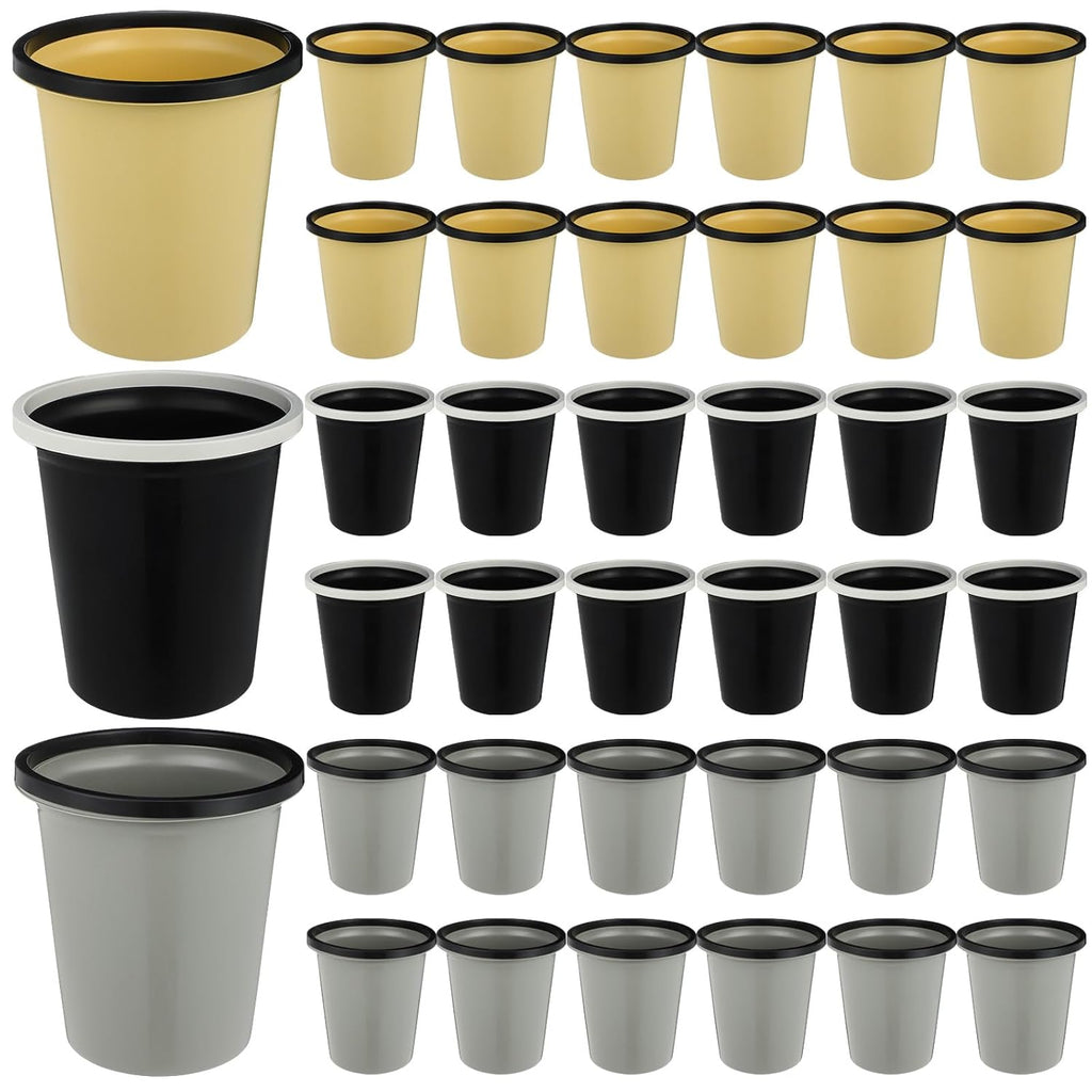 Maxdot 36 Pcs Bathroom Trash Cans Bulk 2 Gallon Small Waste basket Round Garbage Can Plastic Trash Bin Small Container for Home Dorm Kitchen Office Living Room Study Compact Spaces(Black, Beige, Gray)