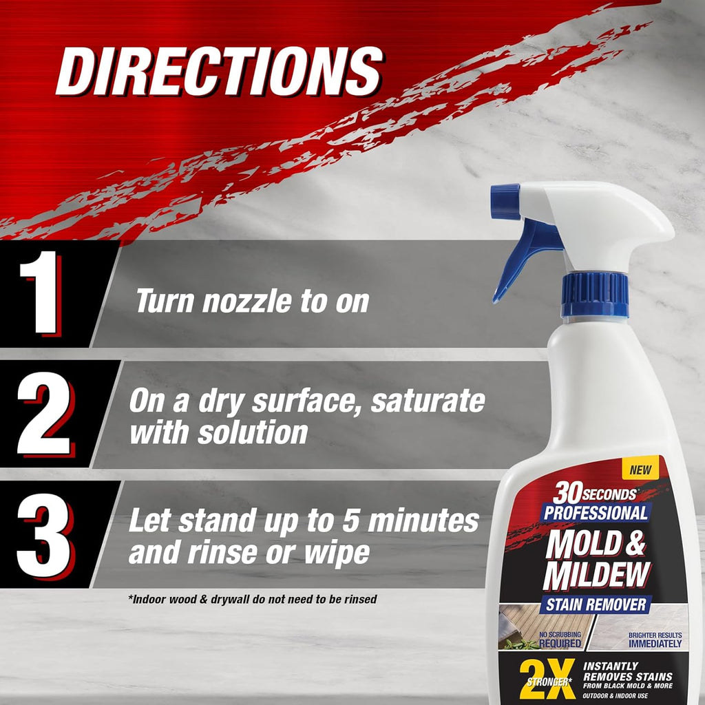 30 SECONDS Pro Mold and Mildew Stain Remover | Scrub Free | Brighter Results Instantly | Ready To Use | 32 Fl. Oz. (2 PACK)