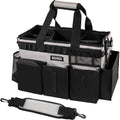 Wearable Cleaning Caddy Bag, Cleaning Caddy Supplies Organizer with Handle & Shoulder Straps for Housekeepers, Under Sink & Car Cleaning Tool Organizers with 4 Foldable Divider (Grey)