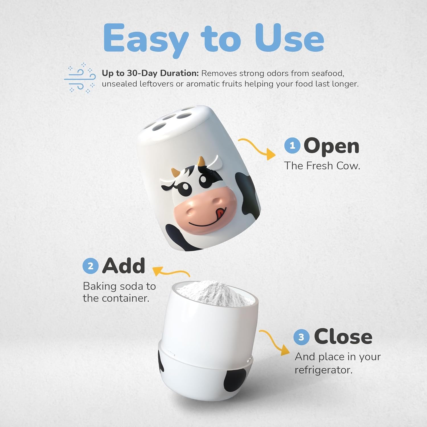 Cow Fridge Baking Soda Deodorizer – Fun Baking Soda Container | Baking Soda for Fridge and Freezer Odor Eliminator - BPA-Free Baking Soda Fridge Deodorizer