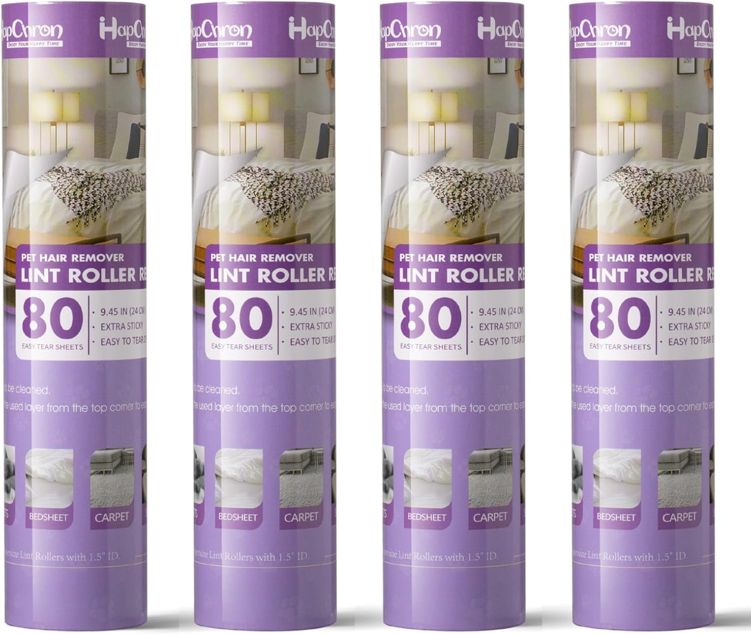 9.45 inch Large Surface Lint Roller Refills, Fits Most 9.45" Supersize Lint Rollers with 1.5" ID, Total 320 Easy Tear Sheets (Pack of 4)