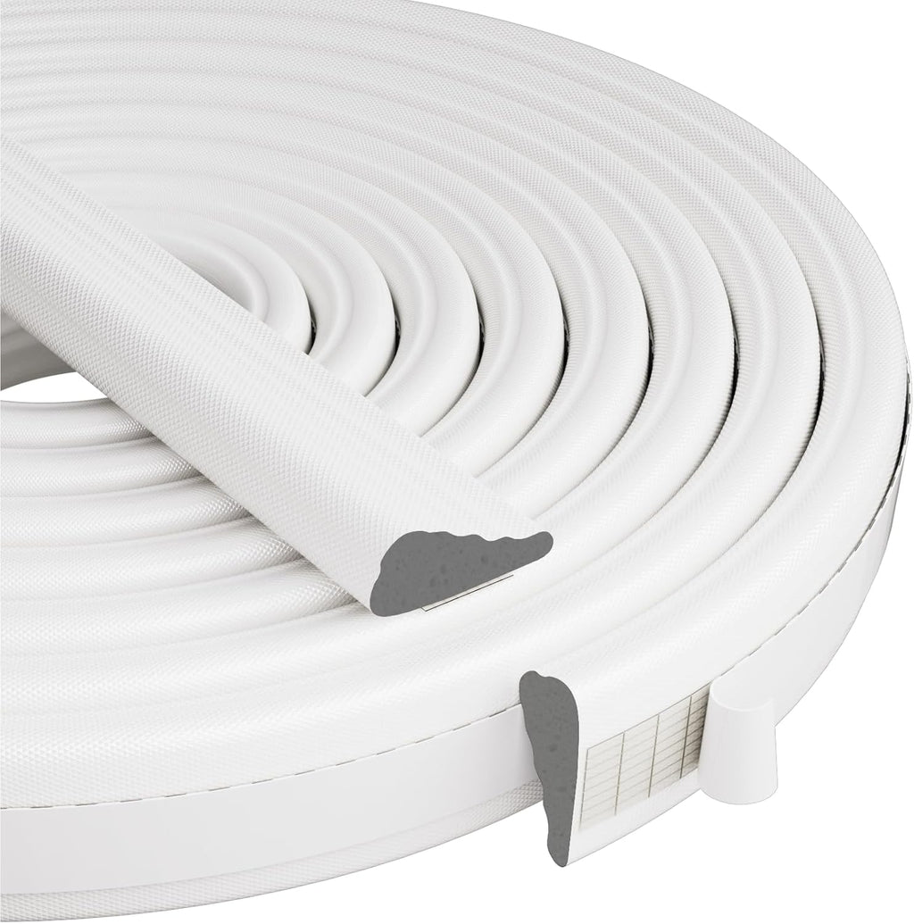 Wedge-Shape Window Weather Stripping Door Frame Seal Strip 2Pcs×196" White,Upgrade Black Foam,Soundproofing,Draft Stopper,Winter Insulation,Noise Blocker, Gap Filler for Exterior Front Door Side