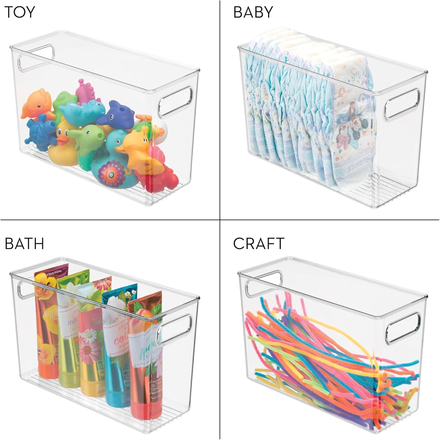 iDesign Tall Plastic Storage Bin with Handles for Fridge or Freezer - Set of 2 - Clear - Made in USA