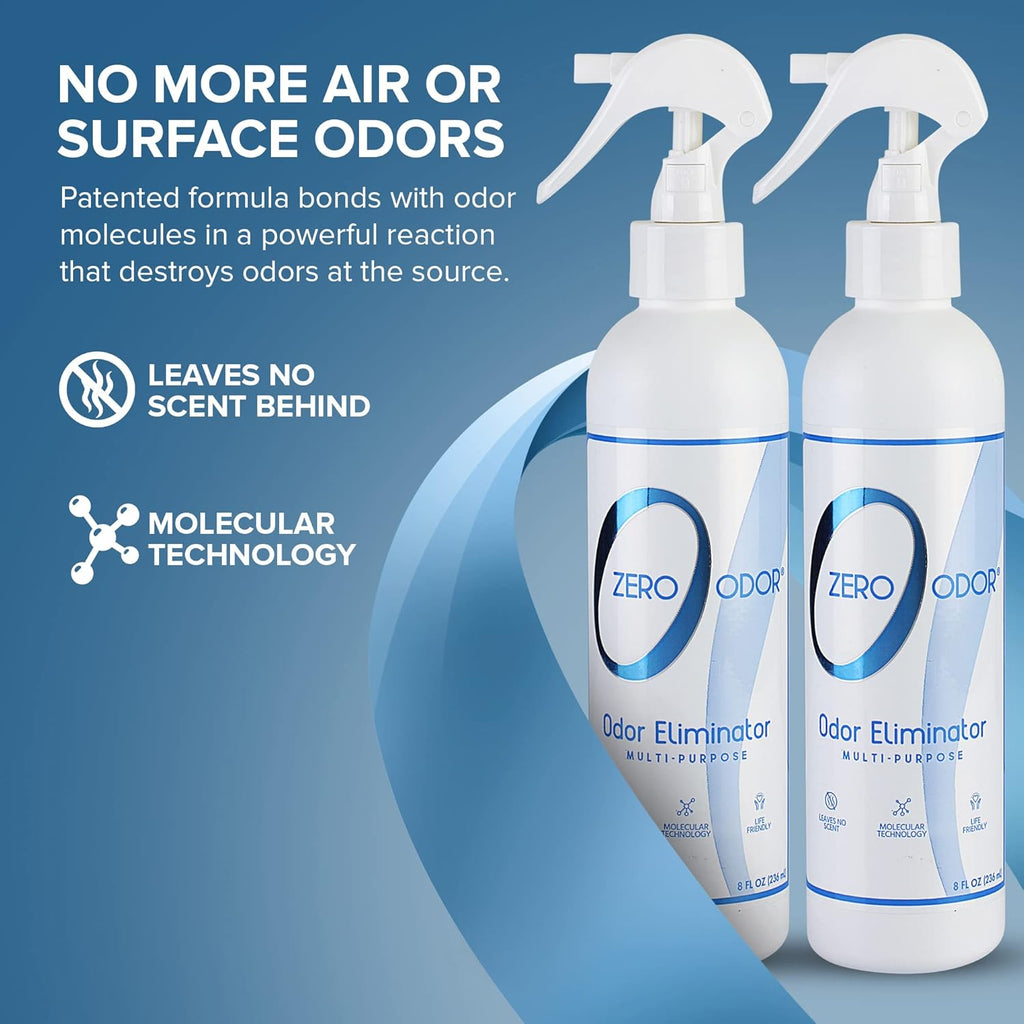 Zero Odor - Multi-Purpose Strong Odor Eliminator for Home, Office, Car, Bathroom, Hotel, Room Deodorizer, and Odor Neutralizer, 8oz Two Pack