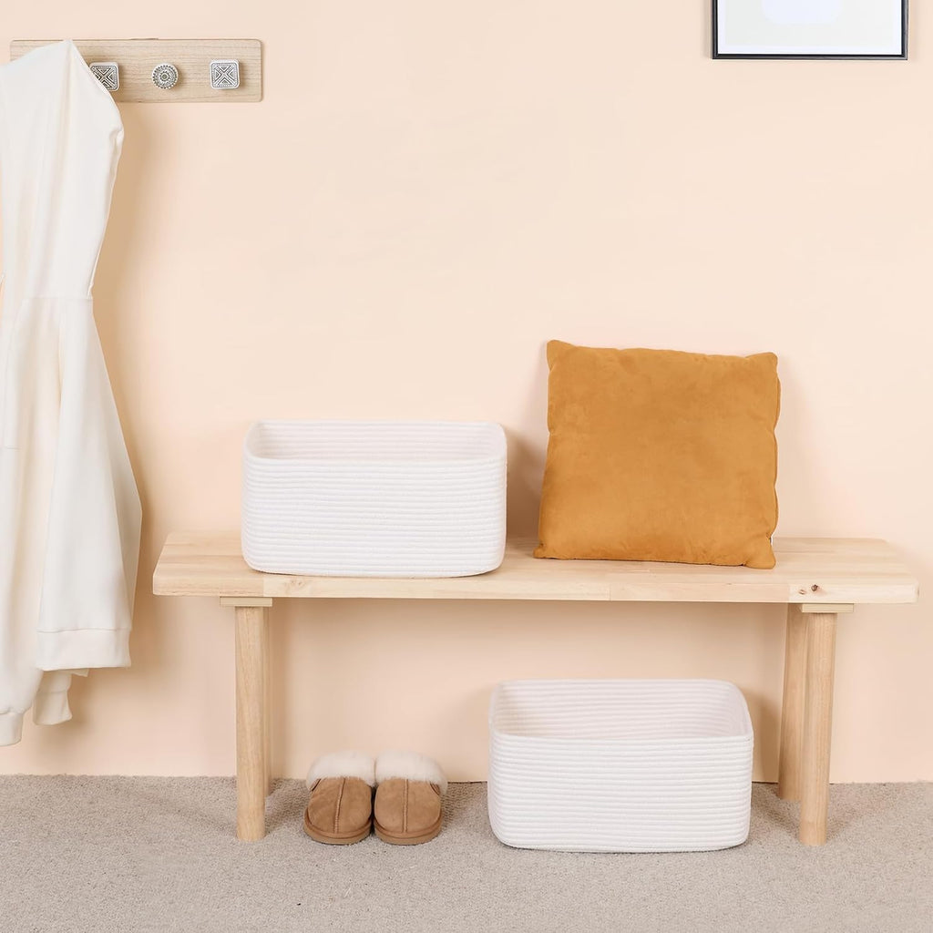 Large Storage Baskets for Shelves, Closet Organizers Bins for Clothes Blanket Towels, Baby Nursery, Toy Baskets Box, Woven Rope Baskets, 17 x 13 x 7.5”, 3 Packs Off White