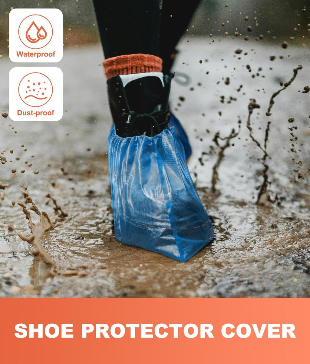 Shoe Covers Disposable – 100 Pack (50 Pairs), Roll-Pack CPE Boot Covers, Waterproof, Stretchable, Fits Up to Men’s 10 / Women’s 12, Ideal for Indoor & Outdoor Use, Easy Storage – Blue
