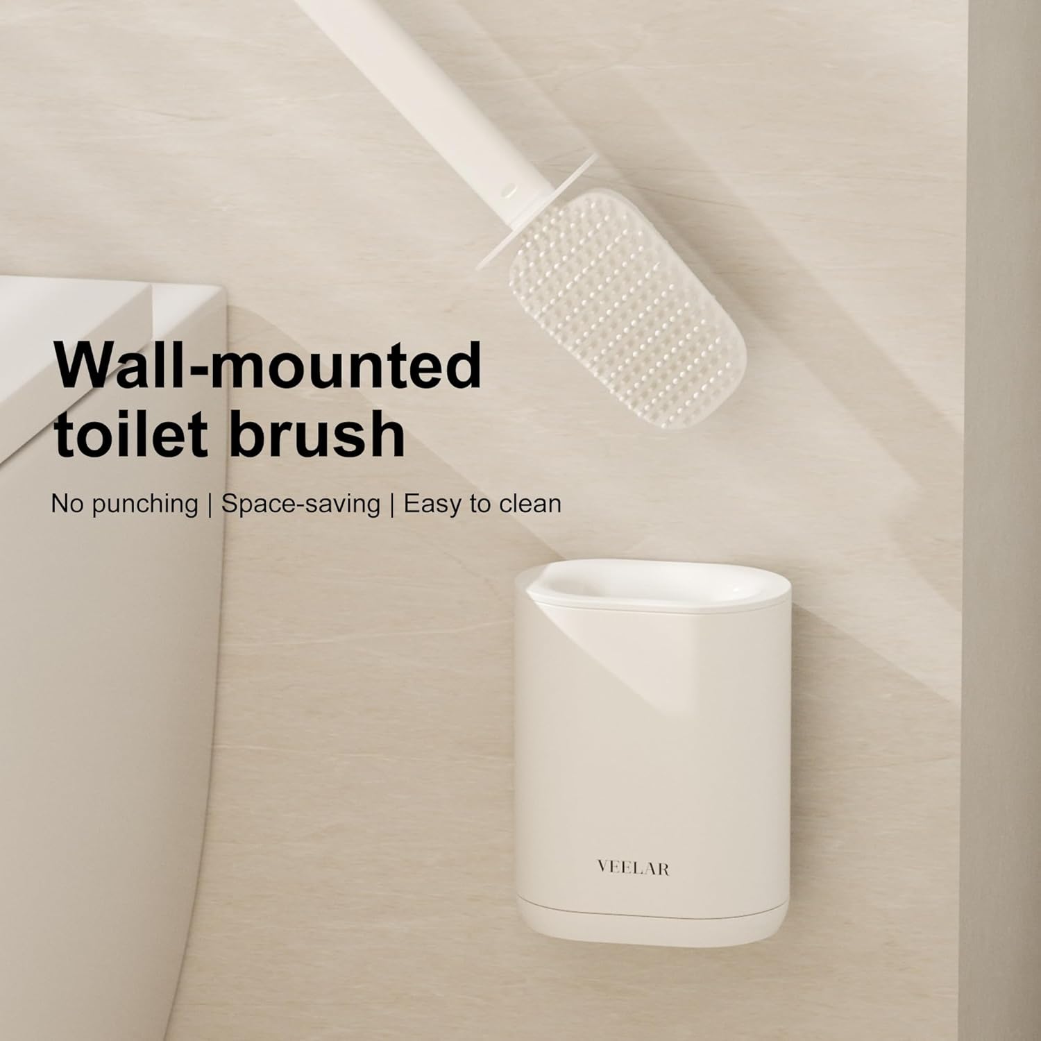 Toilet Brush and Holder Set - Wall Mounted Bathroom Scrub Brush, Toilet Bowl Brush and Plunger Set for Bathroom Cleaner (White)