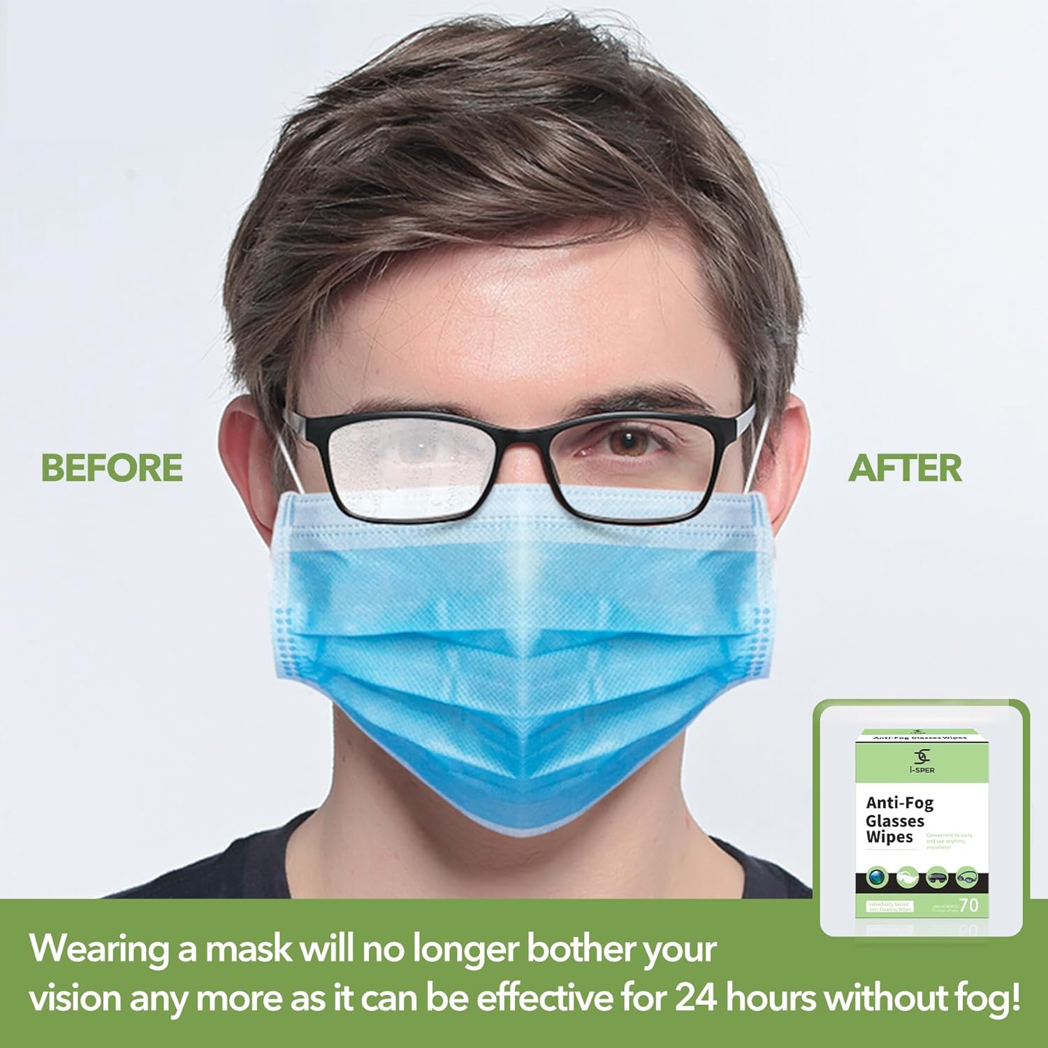 70 Count Anti Fog Lens Wipes for Eyeglasses, Pre-Moistened Individual Wrapped Glasses Wipes Lens Cleaner, with a Carrying Box, Defogging Screen Wipes for Eyeglasses, Sunglass, Goggles, Camera Lens