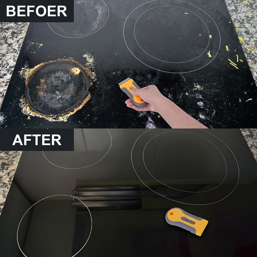 Razor Blade Scraper Tool with 15pcs Extra Blades, Multi-Surface Glass Stove Top Scraper for Paint, Window, Old Label, Decal Sticker, Ceramic Cooktops, Ovens