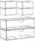 Acrylic Storage Drawers Set of 6, Clear Makeup Organizer, Plastic Organizer Bins for Beauty Supplies,Ideal for Vanity, Bathroom,Cabinet,Pantry Organization