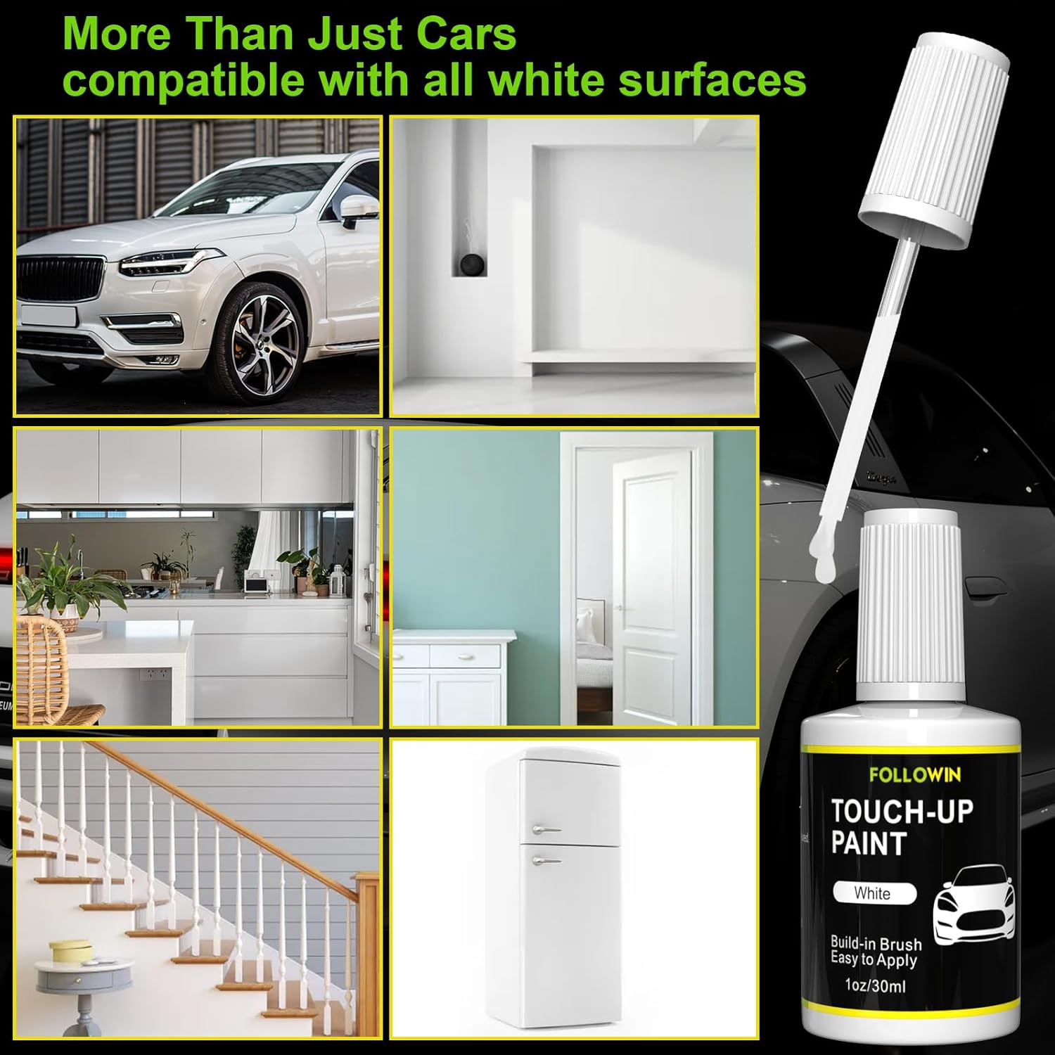 FOLLOWIN White Touch Up Paint for Cars, Car Paint Scratch Repair,Built-in Brush Auto Paints 1OZ(30ml)