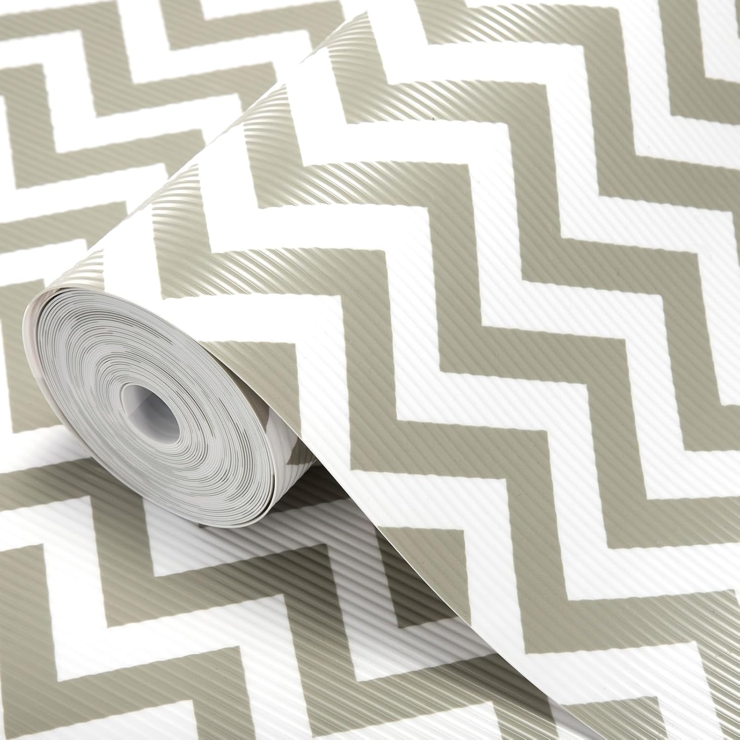Glotoch Shelf Liner 12" x 20FT Non Adhesive Refrigerator, Kitchen, Drawer Liners, Waterproof and Durable Fridge Table Place Mats for Cupboard, Cabinet, Drawer Liner, Gray and White, Chevron