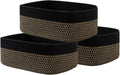 Small Woven Basket, 13.5 x 9.5 x 5 Inches, Storage Basket for Organizing, Cute Small Rope Shelf Closet Cube Storage Bins Baskets for Shelves, Dog Toy Gift Baskets Empty, 3 Pack Black & Brown