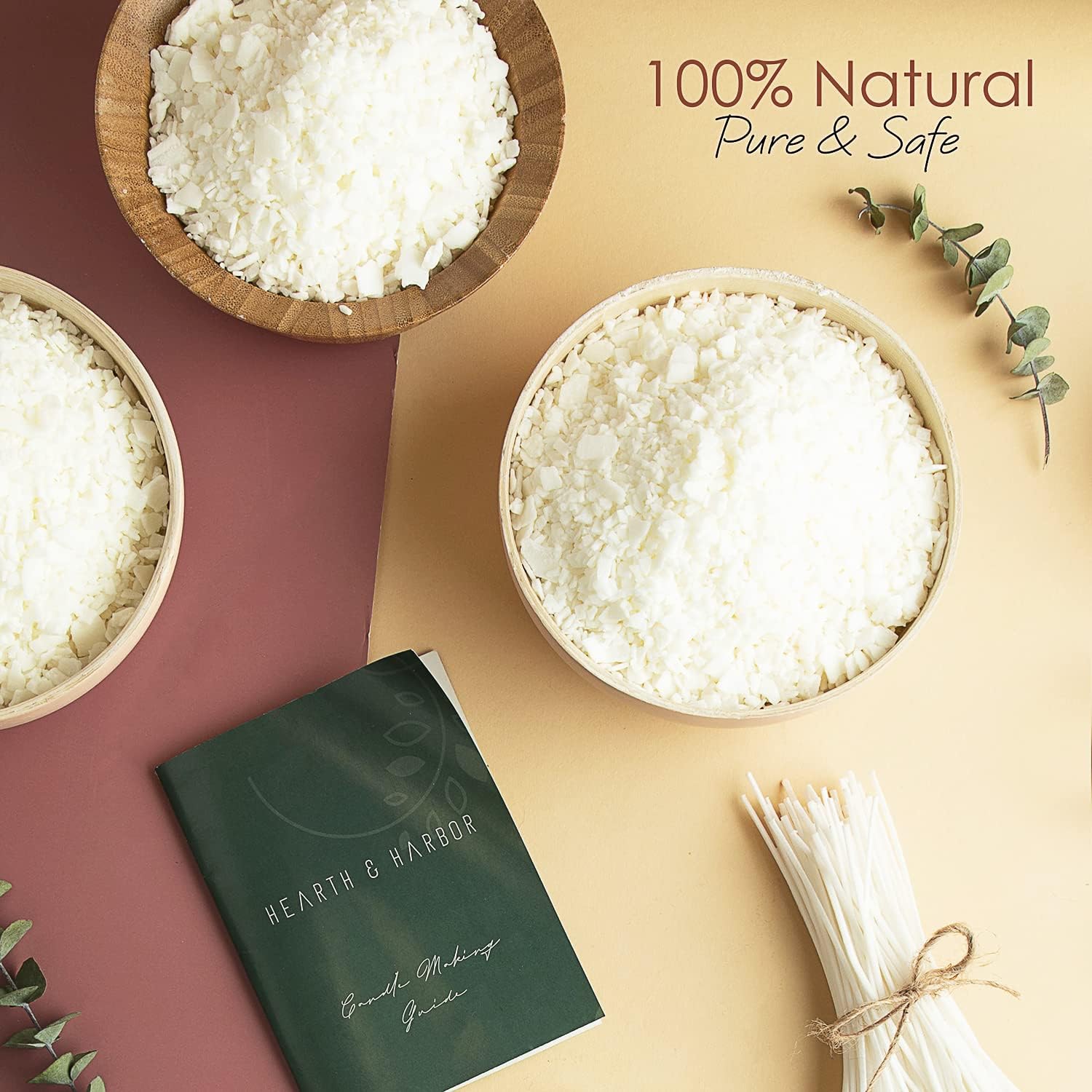 Hearth & Harbor Organic Soy Candle Wax for Candle Making, 45 lbs Natural Candles Making Supplies, Beeswax-Free, Paraffin-Free, Pure Soy Wax Flakes Perfect for Candles, Tealights and Melts