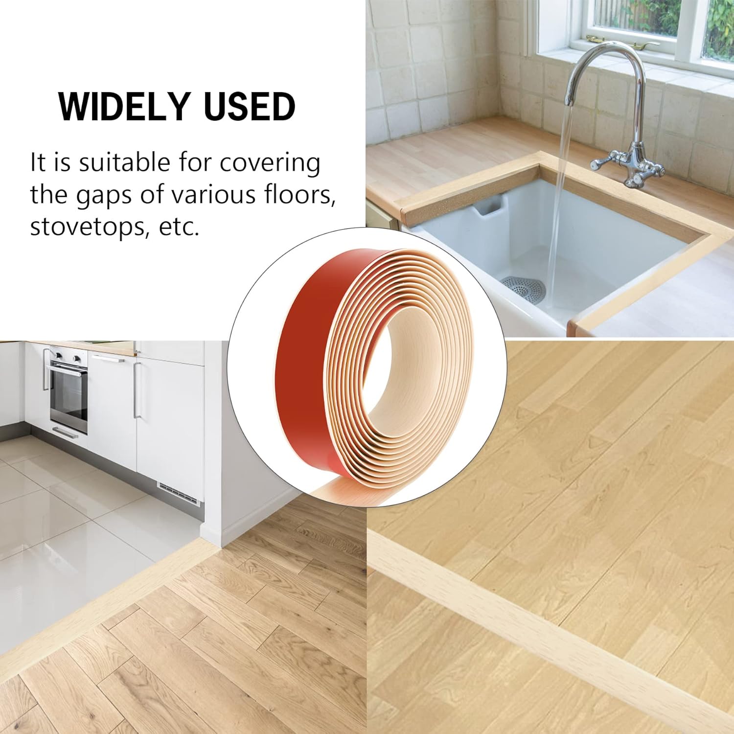 16.4Ft Floor Transition Strip Self Adhesive Vinyl Cover Floor Strip Flat Divider Transition Strip Wood Grain Design for Laminate Floor Gaps and Doorway Transitions (16.4Ft x 2 Inch, Beige)