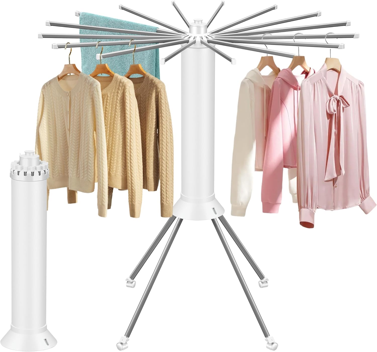 4-Legged Foldable Clothes Drying Rack with Wheels, Heavy-Duty Laundry Rack for Indoor Outdoor Use, Space-Saving Portable Design & Pulley System