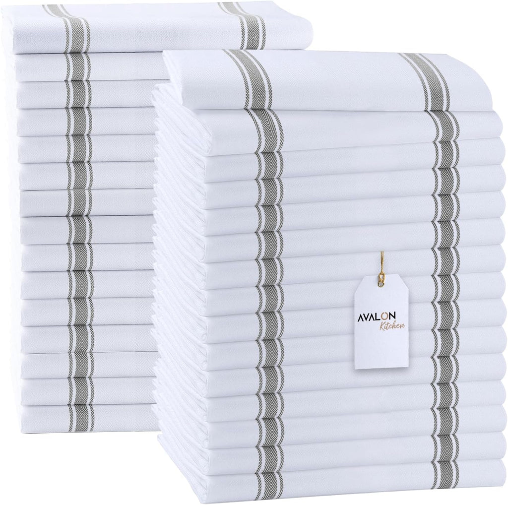 Dish Towels Set (Value Pack of 30) Size 15x25 Inch, 100% Cotton Soft & Absorbent Linen Kitchen Towels, Tea Towels, Reusable Cleaning Cloths for Household Cleaning (Grey)
