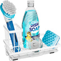 Consumest Sponge Holder for Kitchen Sink - Sink Caddy Organizer with Removable Drip Tray for Countertop Dish Soap Dispenser Brush Storage Kitchen Accessories 304 Stainless Steel, White