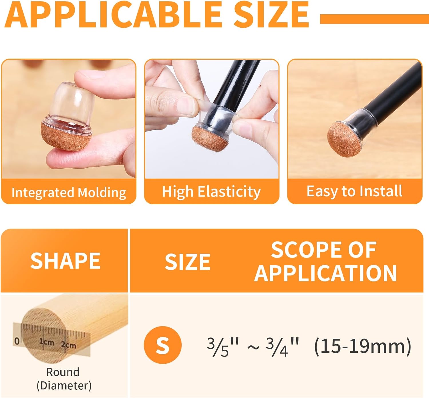Ezprotekt 24 Pcs Small Clear Silicone Chair Leg Floor Protectors for Hardwood Floors, Chair Leg Caps Covers, Floor Protectors for Chair, Bar Stool Leg Protectors Round (S Fit: 3/5" to 3/4", 15-19mm)