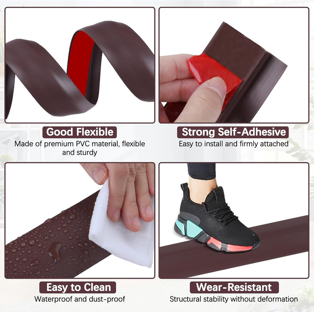 Vinyl Door Threshold Flooring Transition Strip Self Adhesive Carpet Edging Strip for Laminate Doorway Edge Threshold from 3/5" to 4/5" (Coffee, 6.6 Ft)