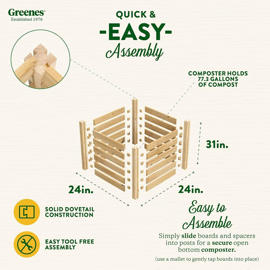 Greenes Fence Cedar Wood Composter, 24" W x 24" L x 31" H / 77.3 Gallons - Made in USA with North American Cedar