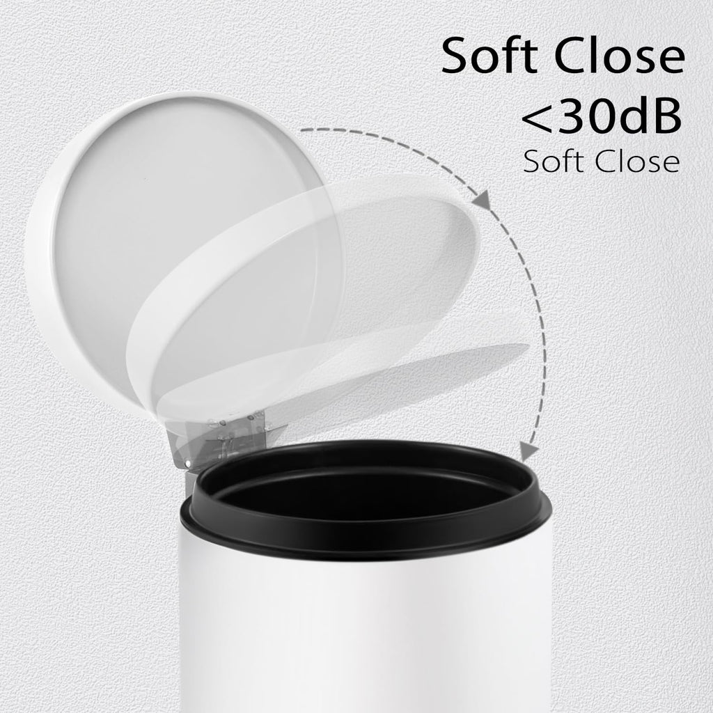 TIPGO Small Trash Can with Lid Soft Close, 4.5 Liters / 1.2 Gallon Bathroom Garbage Can, Mini Step Trash Bin, Stainless Steel Wastebasket for Bathroom, Bedroom, Office (White)