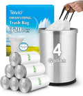 4 Gallon 320 Counts Strong Drawstring Trash Bags Garbage Bags by Teivio, Bathroom Trash Can Bin Liners, Small Plastic Bags for home kitchen office, White