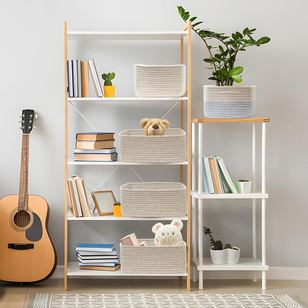 COMFY-HOMI 11.5"x7.5"x4.7" Storage Baskets for Organizing | Cotton Rope Woven Basket | Toy Storage Bin Box | Basket for Shelves, Closet Organizer Bin, Decorative Closet Shelf, 3 Pack, all brown