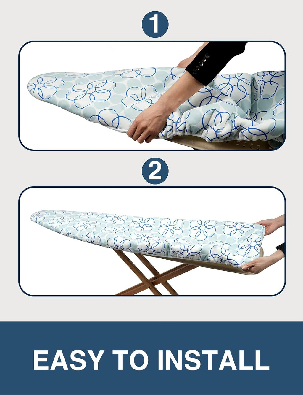 Ironing Board Cover and Pad, Resist Scorching and Staining, 15x54 Reflective Silicone Ironing Board Cover with Thick Padding Extra Thick with Elastic Edges 4 Fasteners