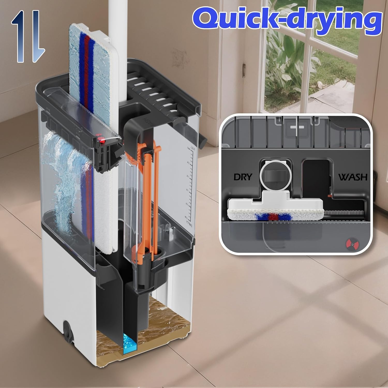 Mop and Bucket Set,Midyb Flat Mops and Bucket System with 2 Microfiber Pads,Mop and Bucket with Wringer Set,Automatic Separates Dirty and Clean Water,Wet and Dry Use Mops for Floor Cleaning
