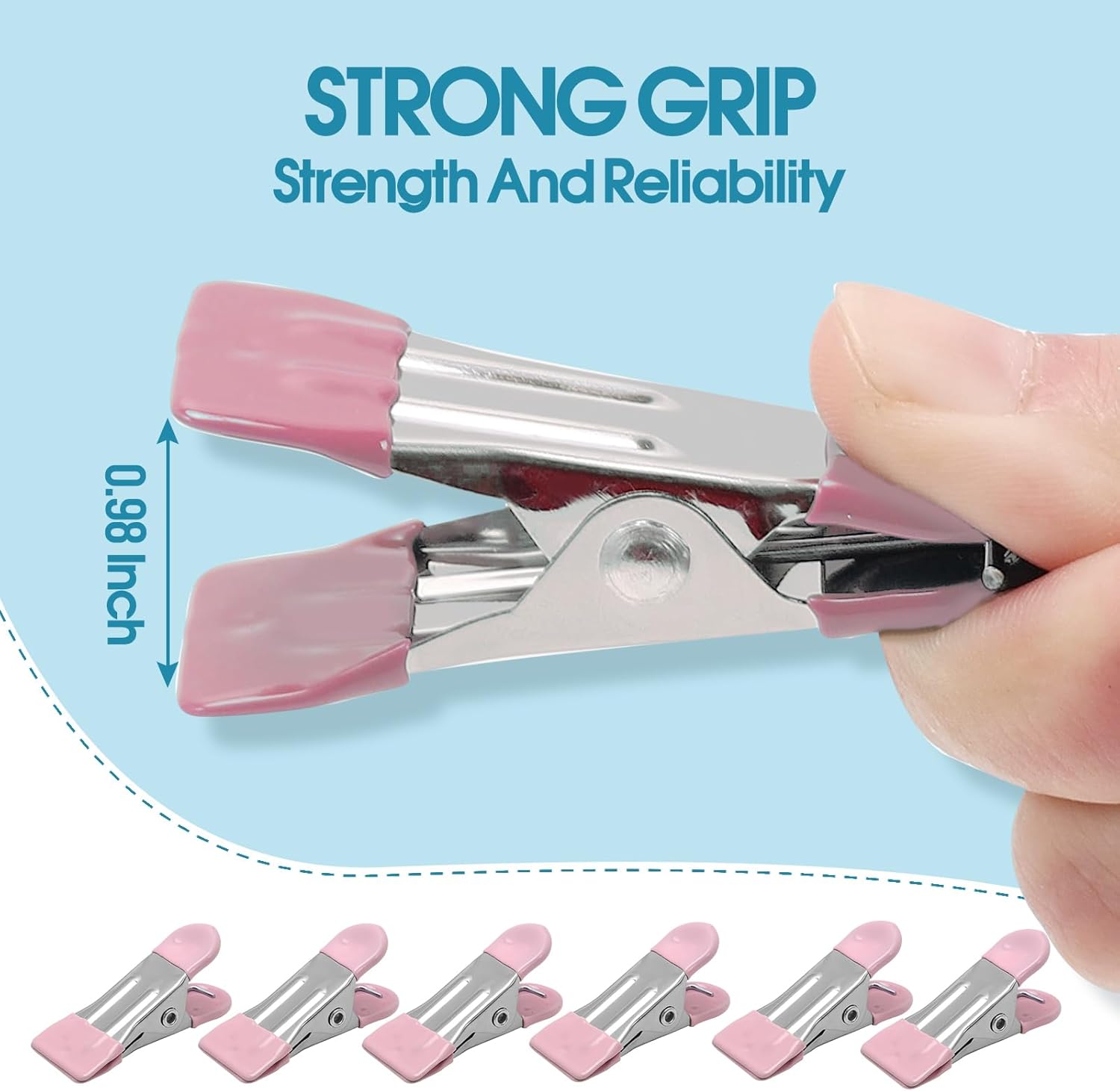 Clothes Pins Heavy Duty 30 Pack - 2.17 Inch Metal Chip Clips, Clothespins for Photo Drying Clothesline Laundry Sock, Bag Clips for Food Kitchen Stainless Steel with Rubber, Pink