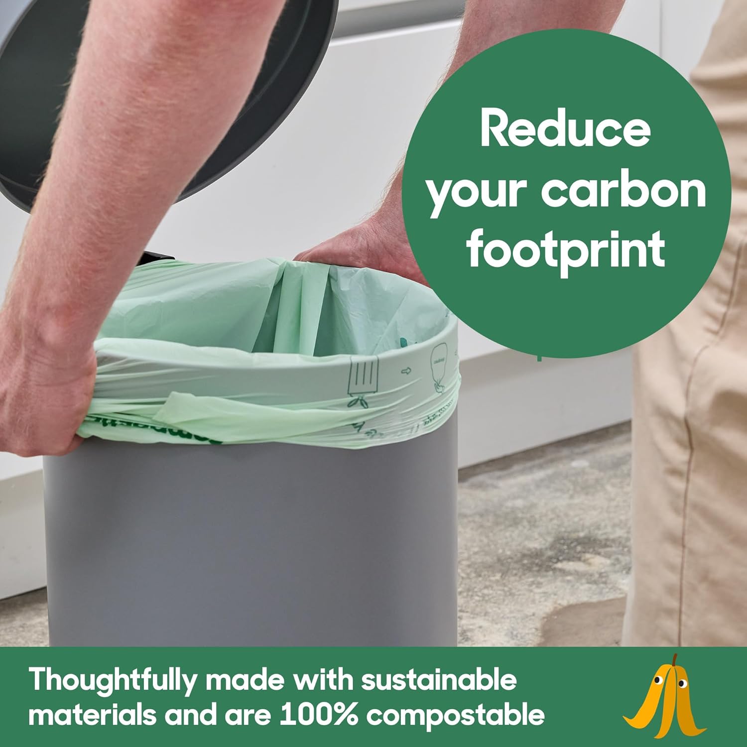 Compostic Home Compostable Trash Bags, 3 Gallon Small Kitchen Rubbish Bags (17” x 17.7”), Extra Strong & Quickly Breaks Down, 50 Count