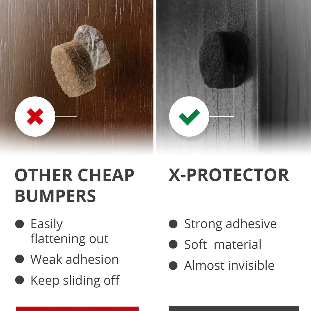 Cabinet Door Bumpers X-Protector 100 PCS – Small Felt Pads 3/8” – Ideal Black Felt Bumpers – Self-Adhesive Thick Felt Dots – Bumper Pads to Protect Glass & Other Surfaces!